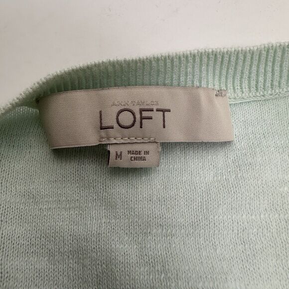 Ann Taylor Loft Cardigan Sweater Womens M Pale Mint Green 3/4 Sleeves Minimalist - Picture 3 of 9